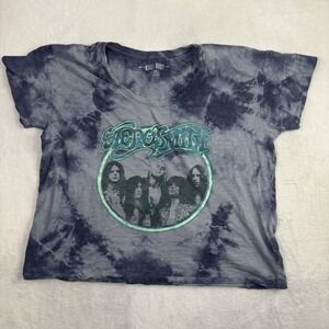 Knit Riot Aerosmith Blue Tie-Dye Short Sleeve Graphic Top Women's Large
